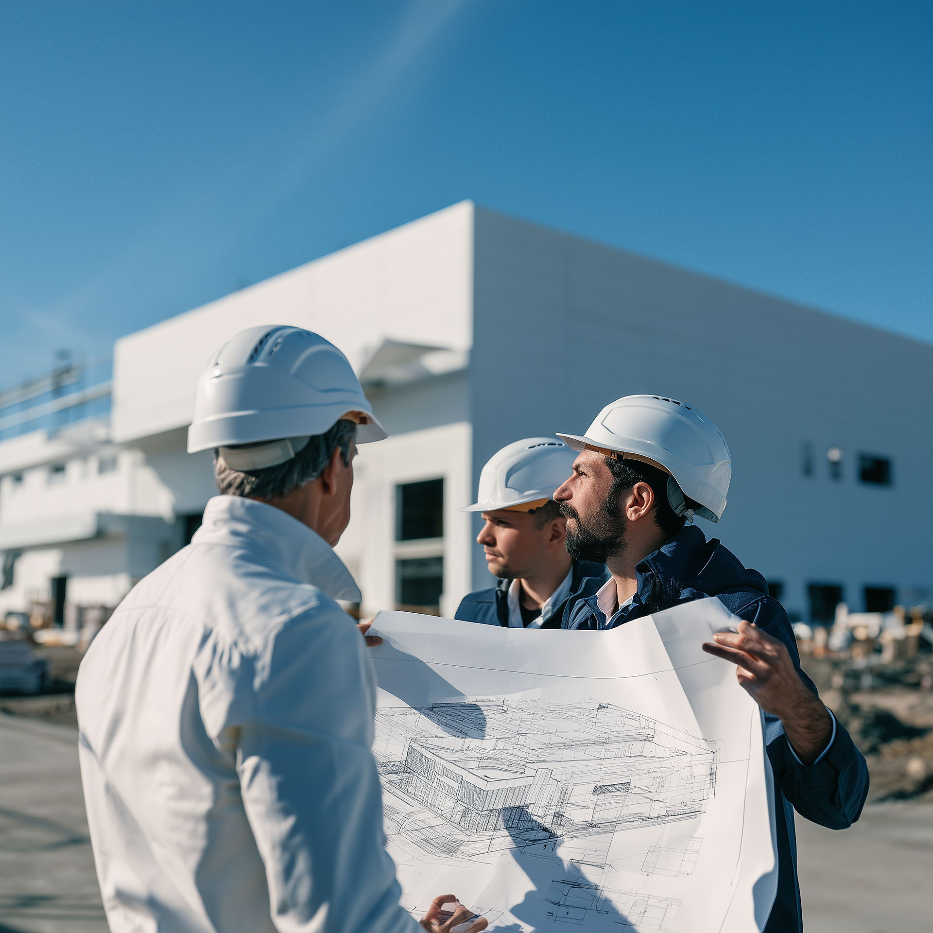 Architekt i inżynier z projektem na budowie